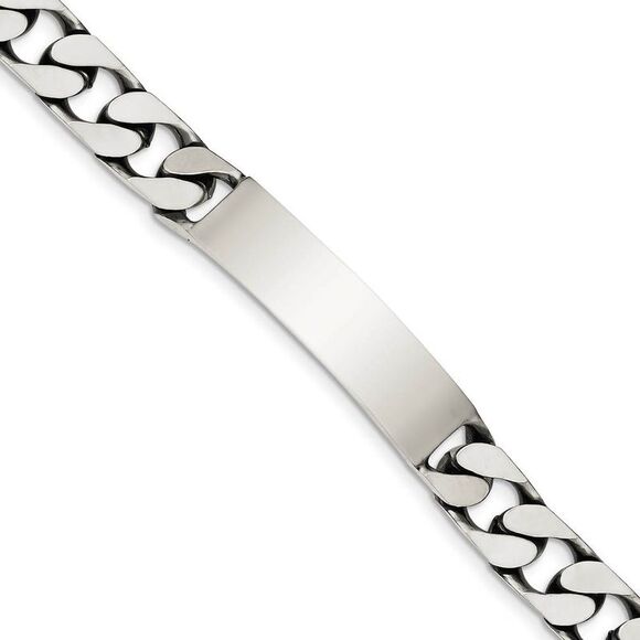 Mens 10mm Antiqued Sterling Silver Curb I.D. Bracelet 8.5 Inch